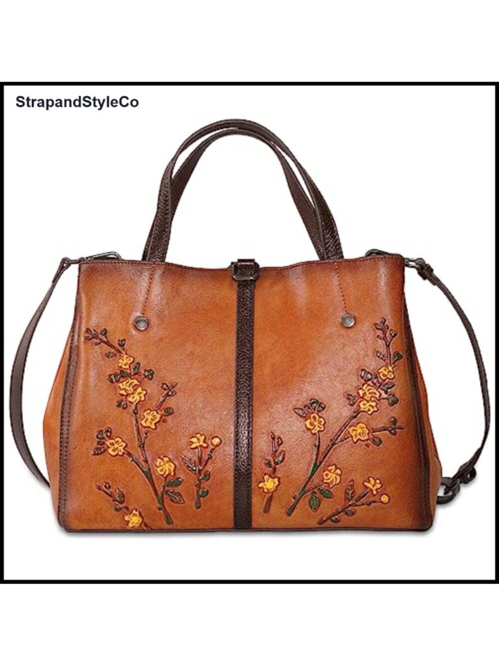 Genuine Leather Satchel Handbag Embossed Vintage Crossbody Purse